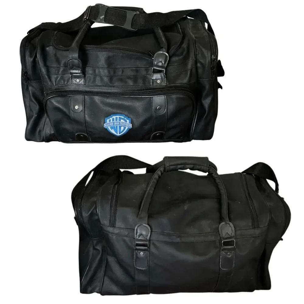 WARNER BROS TELEVISION Black Duffle Bag Duffel Nylon Top Handle Strap VINTAGE
